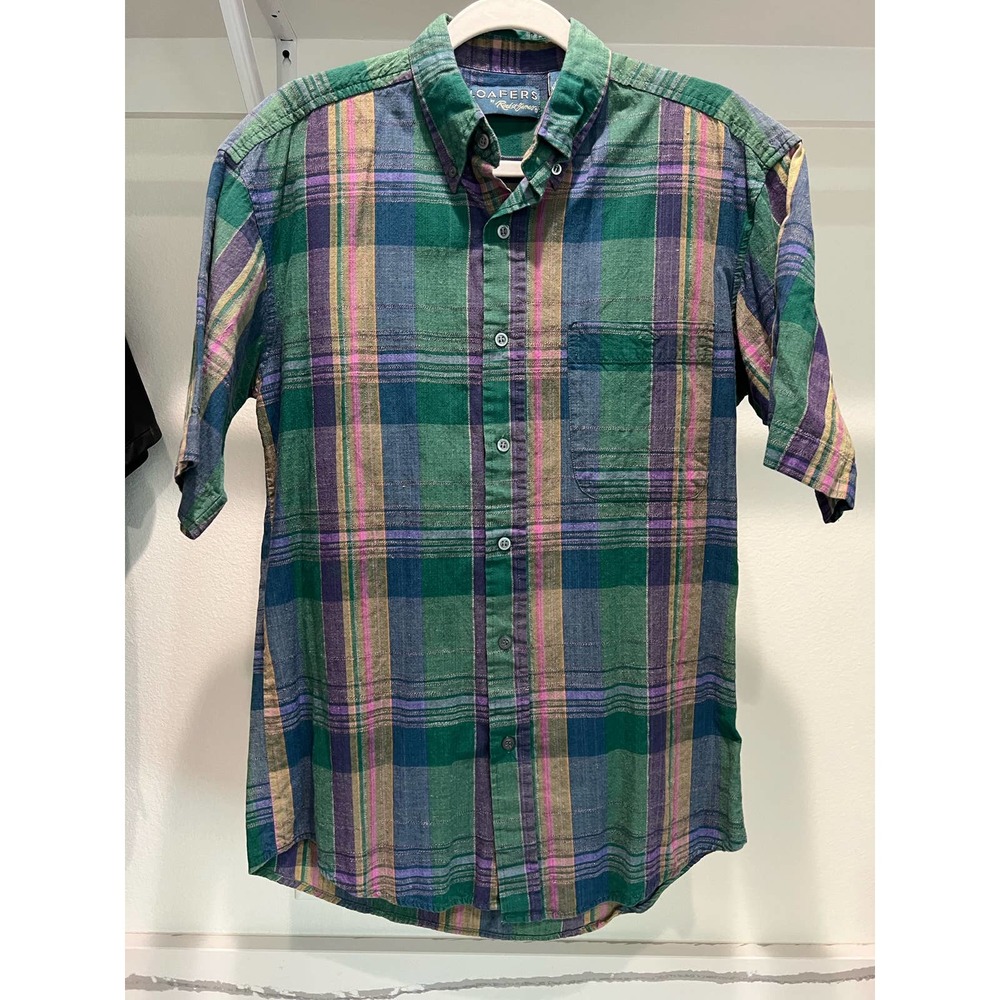 Vintage Loafers by Reed St. James Short Sleeve Plaid Button-Down‎ Size Medium